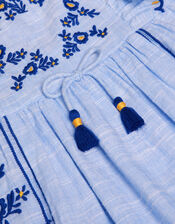 Floral Embroidered Frilly Dress, Blue (BLUE), large