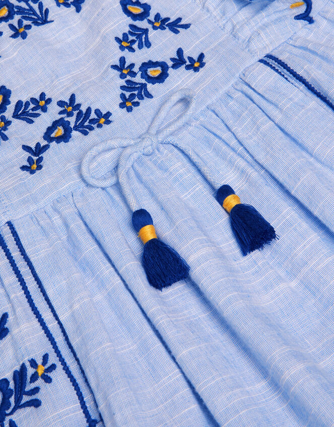 Floral Embroidered Frilly Dress, Blue (BLUE), large