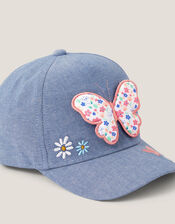 Butterfly Embroidered Denim Cap, Multi (MULTI), large