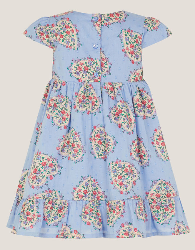 Baby Heart Print Embroidered Panel Dress, Blue (BLUE), large