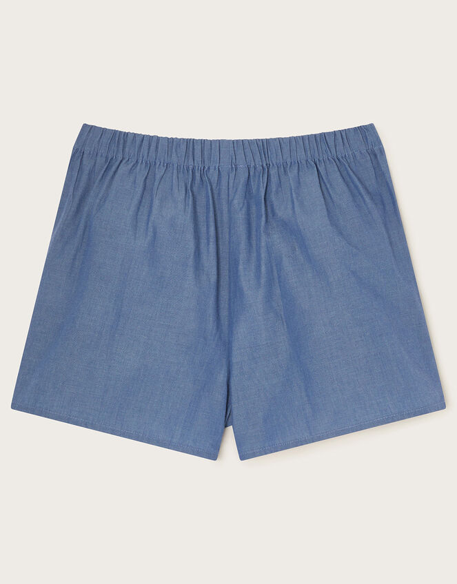 Floral Embroidered Chambray Skort, Blue (BLUE), large