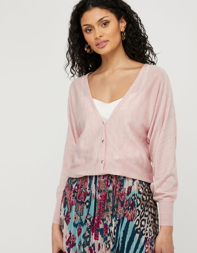 Briyanna Blouson Cardigan in Linen Blend, Pink (BLUSH), large