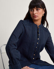 Evelyn Scallop Shirt, Blue (NAVY), large