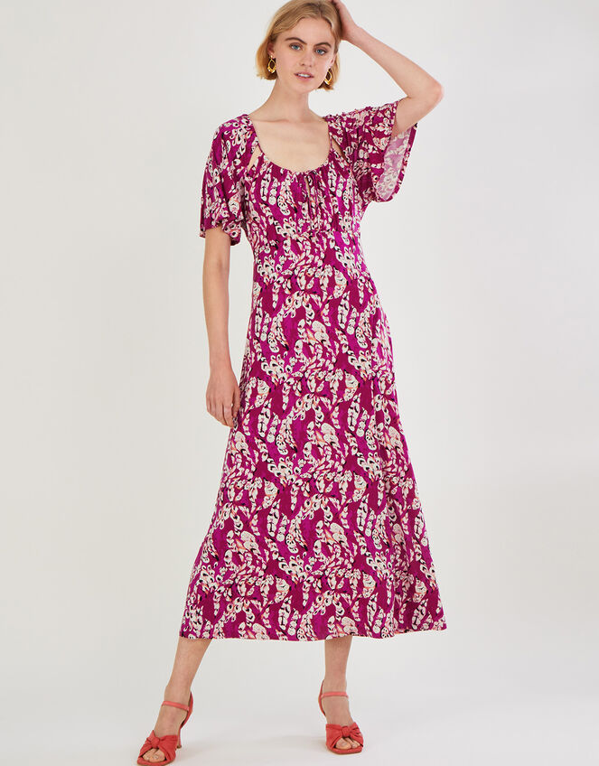 Strappy Feather Jersey Maxi Dress, Pink (PINK), large