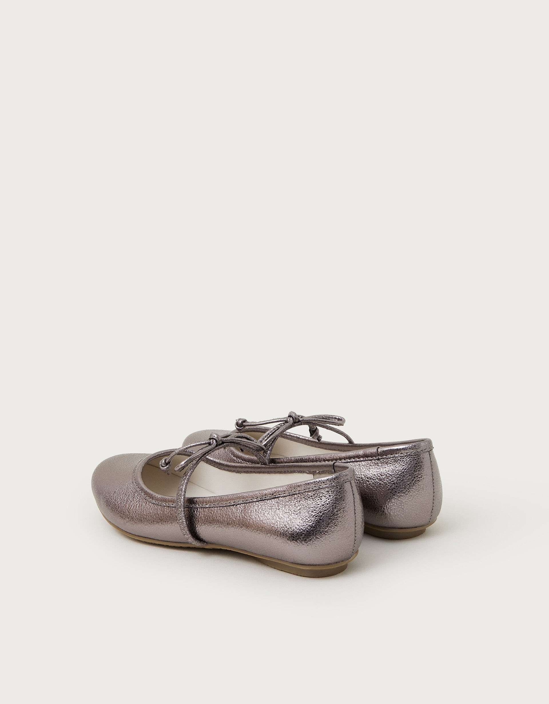 Bow Strap Metallic Ballet Flats Silver