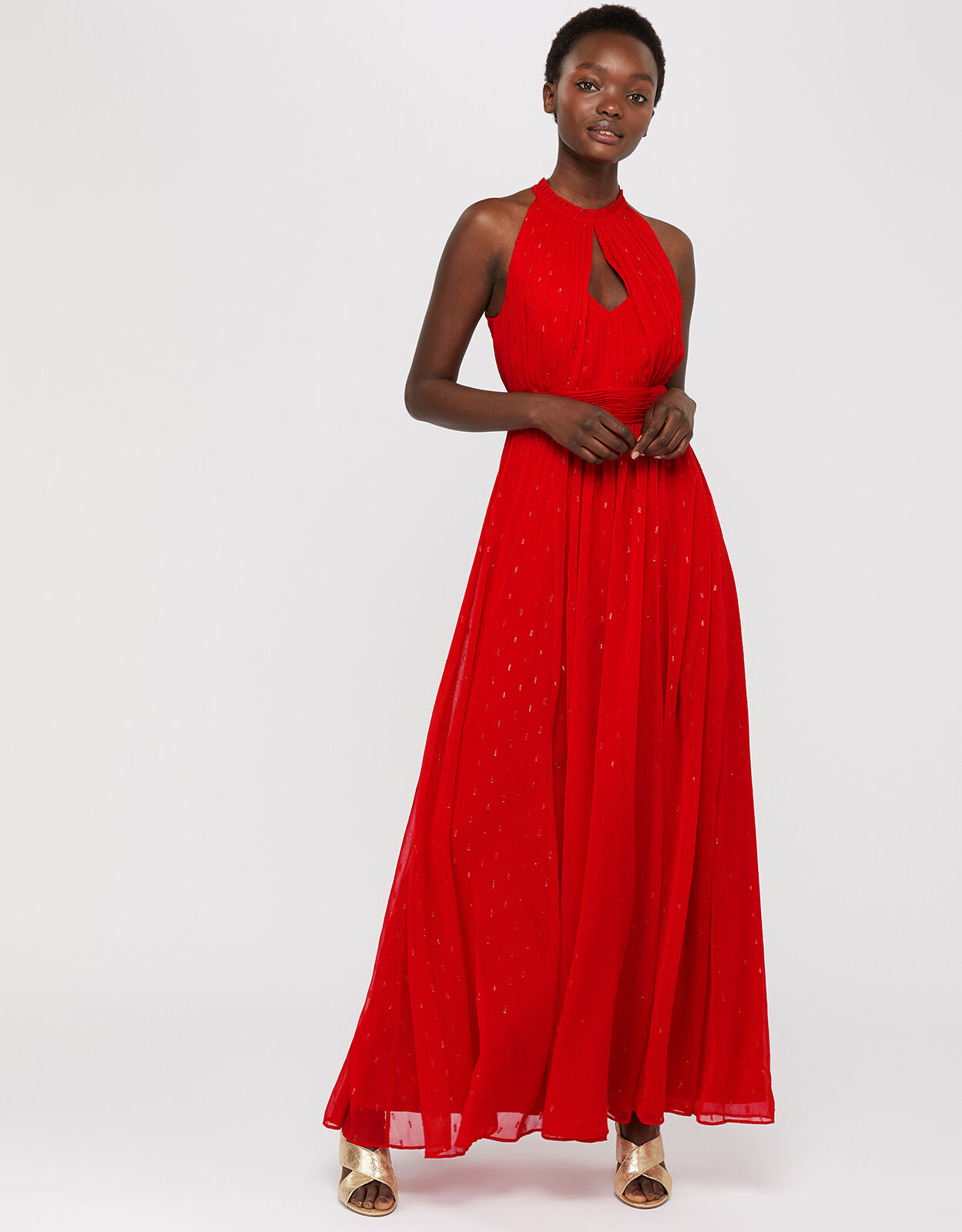 Brie Shimmer Dobby Maxi Dress Red Evening Dresses Monsoon UK