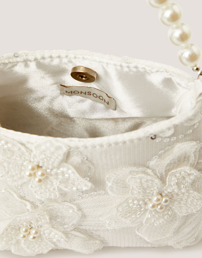 Flower Embellished Mesh Bag, , large