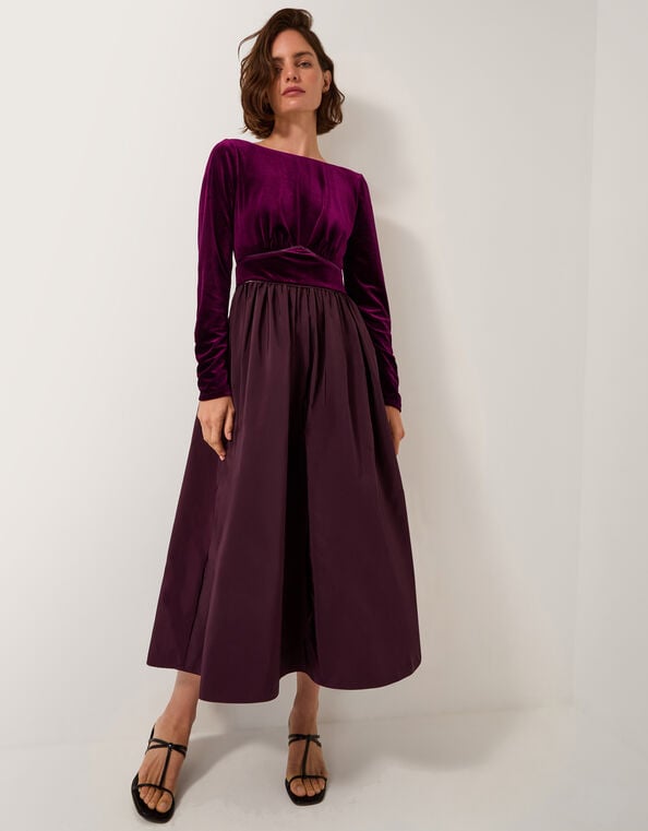 Vita Velvet Midi Dress, Purple (AUBERGINE), large