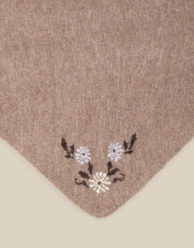 Flic Floral Embroidered Knitted Triangle Scarf, , large