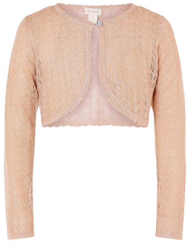 Metallic Pointelle Knit Cardigan, Gold (ROSE GOLD), large