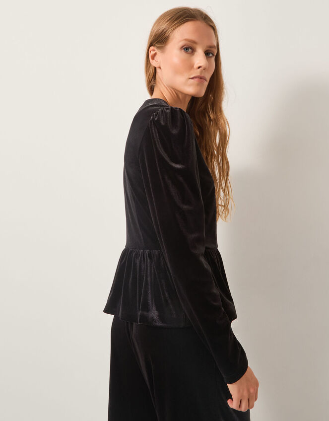 Vayle Stretch Velvet Peplum Jacket, Black (BLACK), large