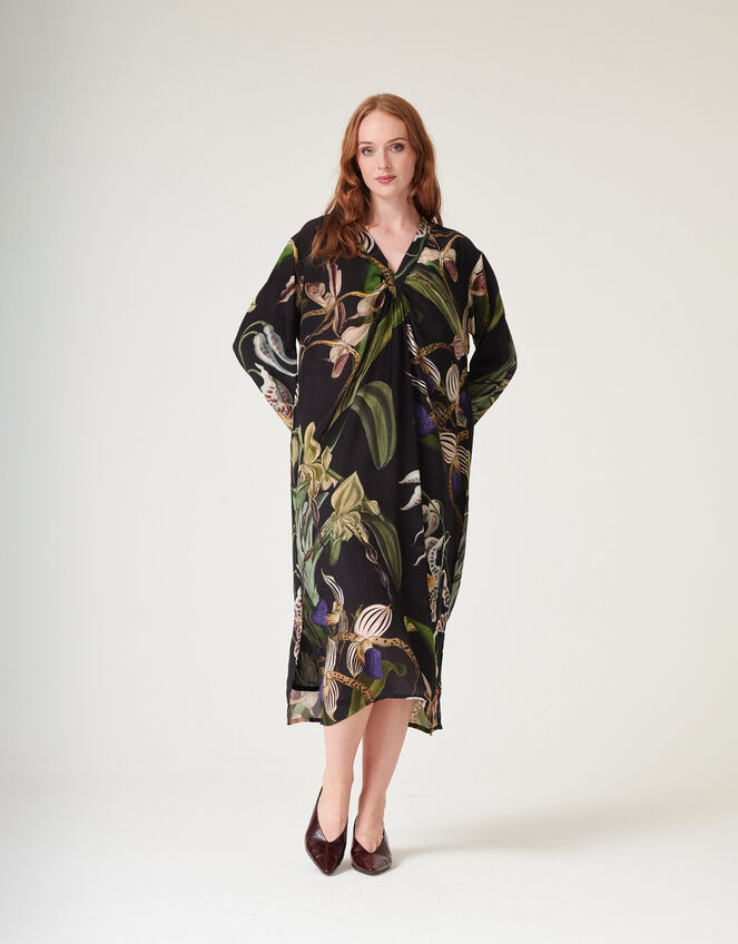 One Hundred Stars Orchid Crepe Midi Dress Black