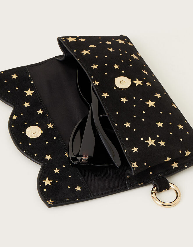 Foil Star Print Suede Scallop Glasses Case, , large