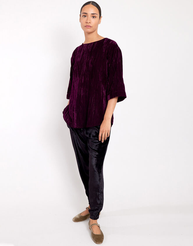 East Crinkle Velvet T-Shirt, Purple (RASPBERRY), large