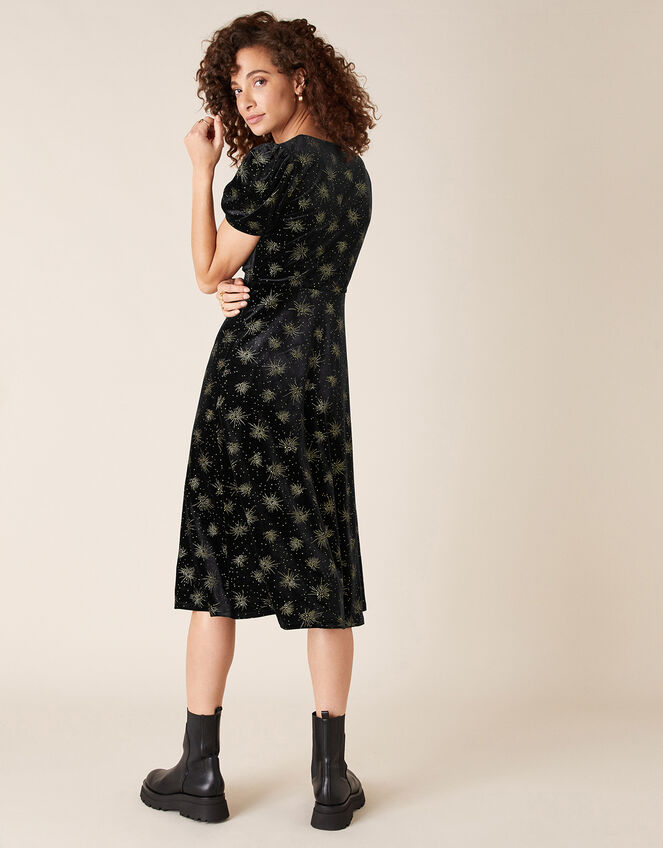 Ebony Glitter Print Stretch Velvet Dress, Black (BLACK), large