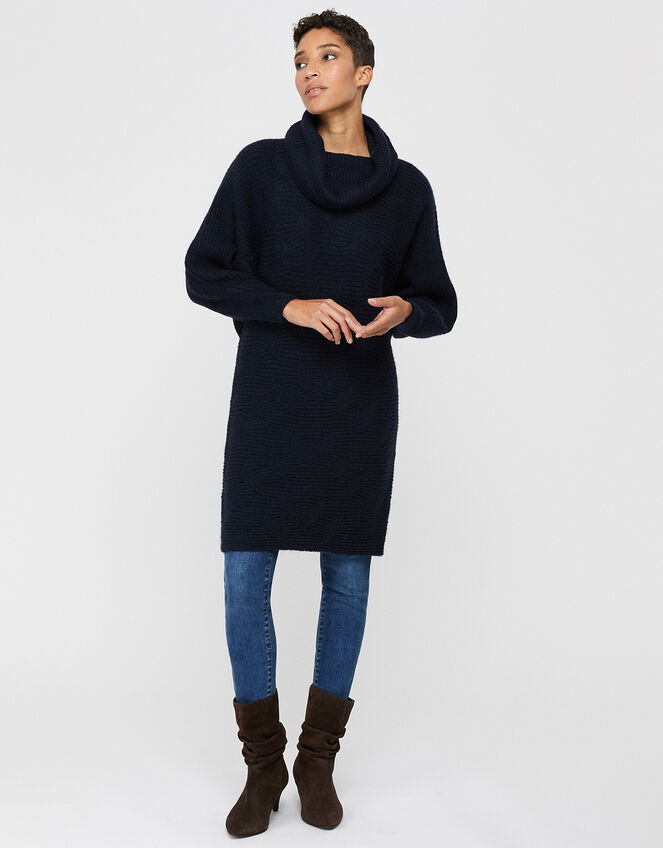 Connie Cowl Neck Knit Dress, Blue (NAVY), large