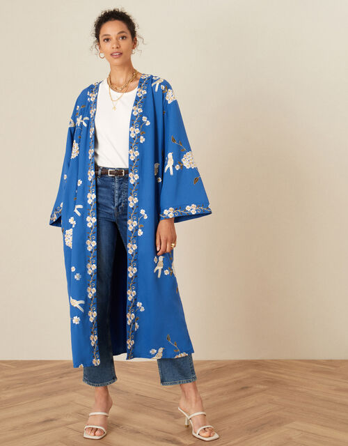 Bailee Bird Embroidered Kimono, Blue (BLUE), large