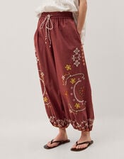 Greta Embroidered Harem Trousers, Brown (CHOCOLATE), large