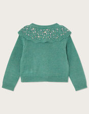 Pointelle Sequin Collar Cardigan, Green (GREEN), large