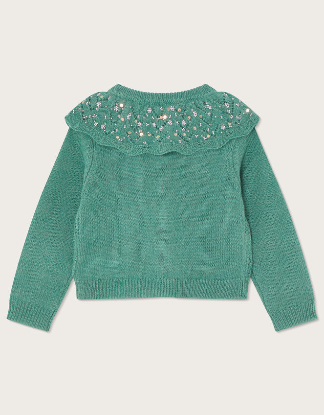 Pointelle Sequin Collar Cardigan, Green (GREEN), large