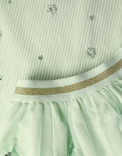 Embellished T-Shirt & Ruffle Skirt Set, Green (GREEN), large