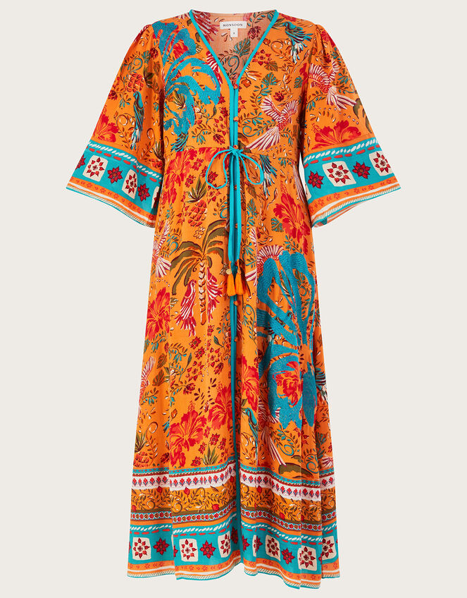 Palm Print Dress in LENZING™ ECOVERO™, Orange (ORANGE), large