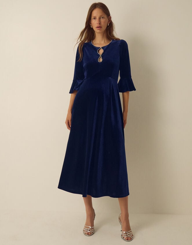 Clara Embellished Velvet Midi Dress, Blue (NAVY), large
