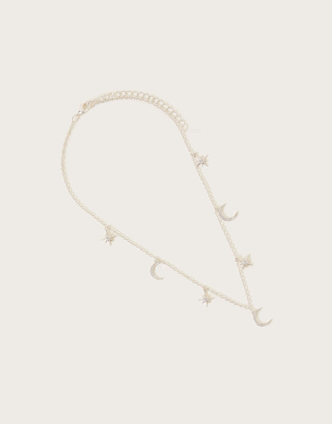Moon and Star Charm Necklace, Silver (SILVER), large