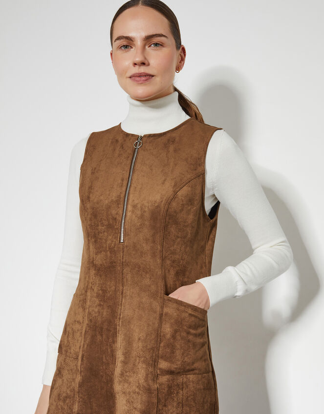 Amber Suedette Pinafore Dress, Brown (BROWN), large