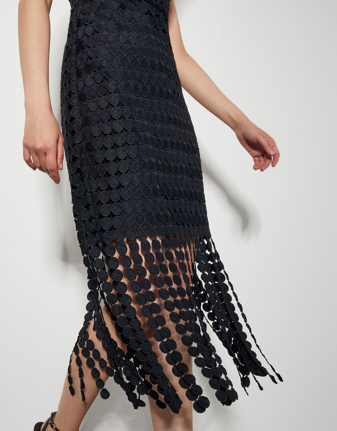 Dixie Embroidered Overlay Tassel Dress, Black (BLACK), large