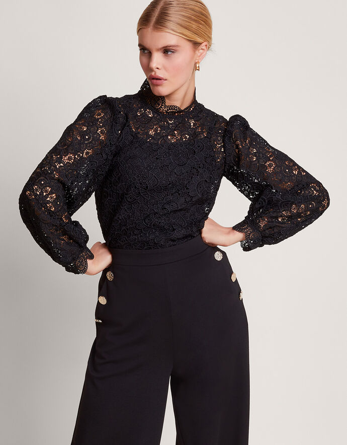 ISA LS LACE BLOUSE - BLACK FLOWER2