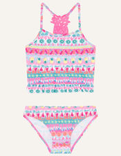 Fruit Print Stripe Tankini with Recycled Polyester, Blue (BLUE), large