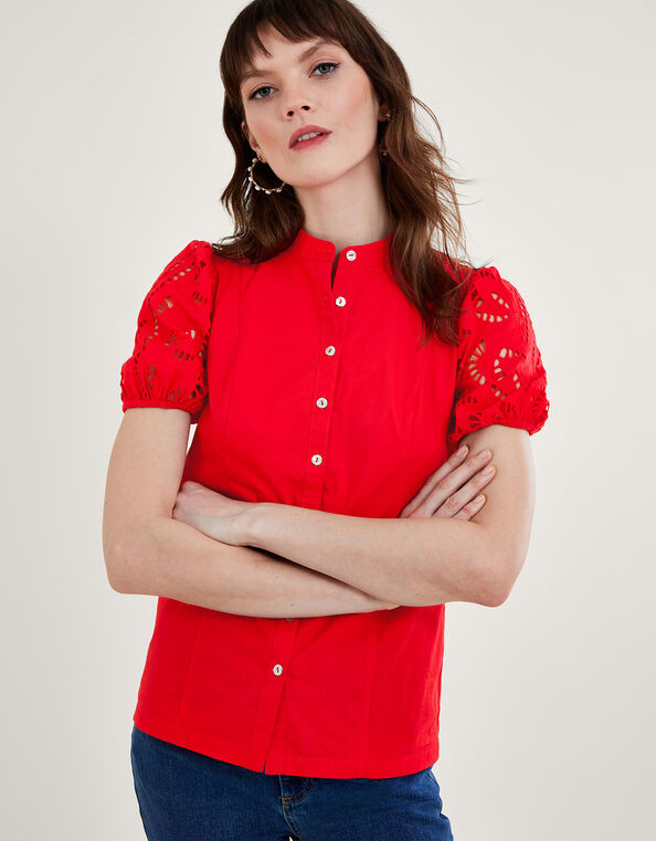 Clara Cutwork Blouse, Red (RED), large