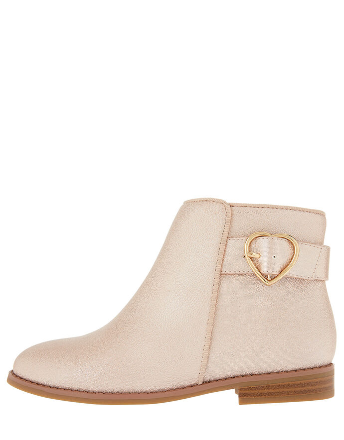 Penny Heart Buckle Shimmer Ankle Boots Pink