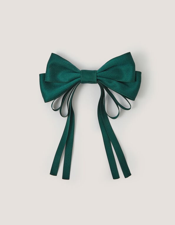 Ribbon Bow School Hair Clip, Green (GREEN), large