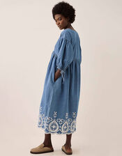 East Coralie Denim Broderie Detailed Dress, Blue (BLUE), large