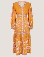 Samara Floral Print Midi Dress, Yellow (OCHRE), large