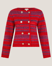 Starla Stripe Double Breasted Cardigan, Red (RED), large