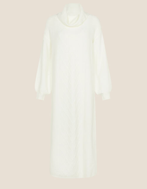 Longline Cable Knit Dress, Cream (CREAM), large