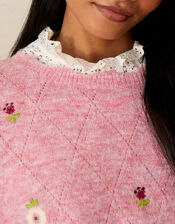 Floral Embroidered Crewneck Jumper, Pink (PINK), large