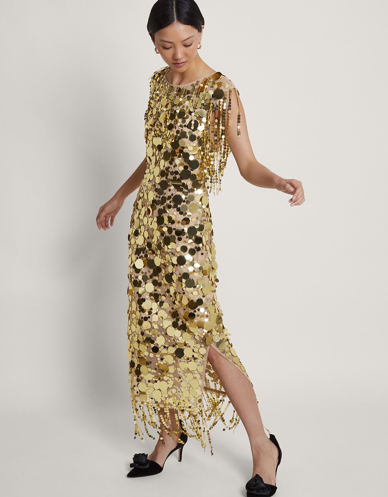 Monsoon gold sequin maxi dress clearance