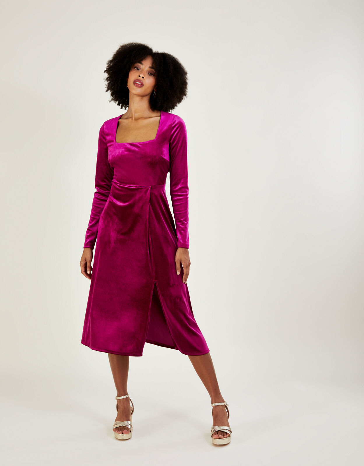 Rachel Velvet Midi Dress with Recycled Polyester Pink