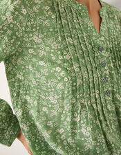 Tortie Floral Pintuck Blouse, Green (GREEN), large