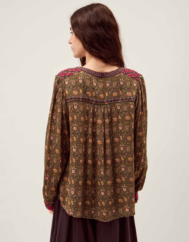 East Lyza Floral Print Top, Green (KHAKI), large