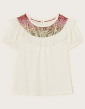 Sequin Yoke Top, Ivory (IVORY), large