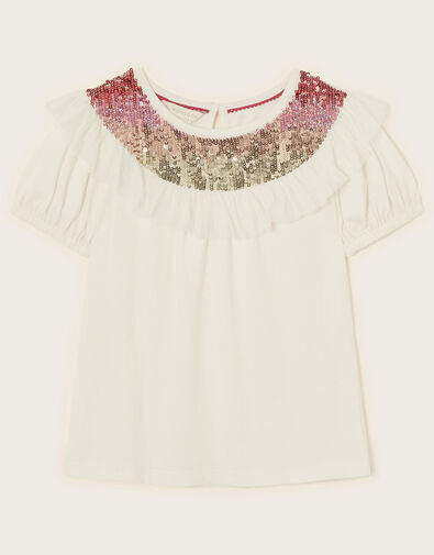 Sequin Yoke Top, Ivory (IVORY), large