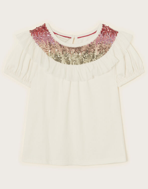 Sequin Yoke Top, Ivory (IVORY), large