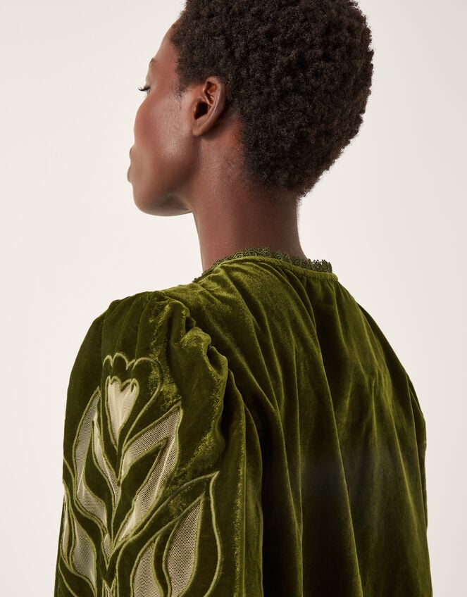 Ezra Embroidered Velvet Top, Green (GREEN), large