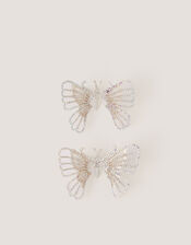 2-Pack Rhinestone Spring Butterfly Hair Clips, Silver (SILVER), large