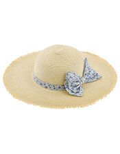 Lisa Floral Bow Floppy Hat, Natural (NATURAL), large